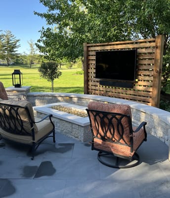 outdoor TV and fire pit